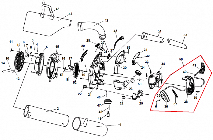 2 КРЫЛЬЧАТКА - ТРУБЫ - СТАРТЕР ВОЗДУХОДУВКА CHAMPION GВV326S